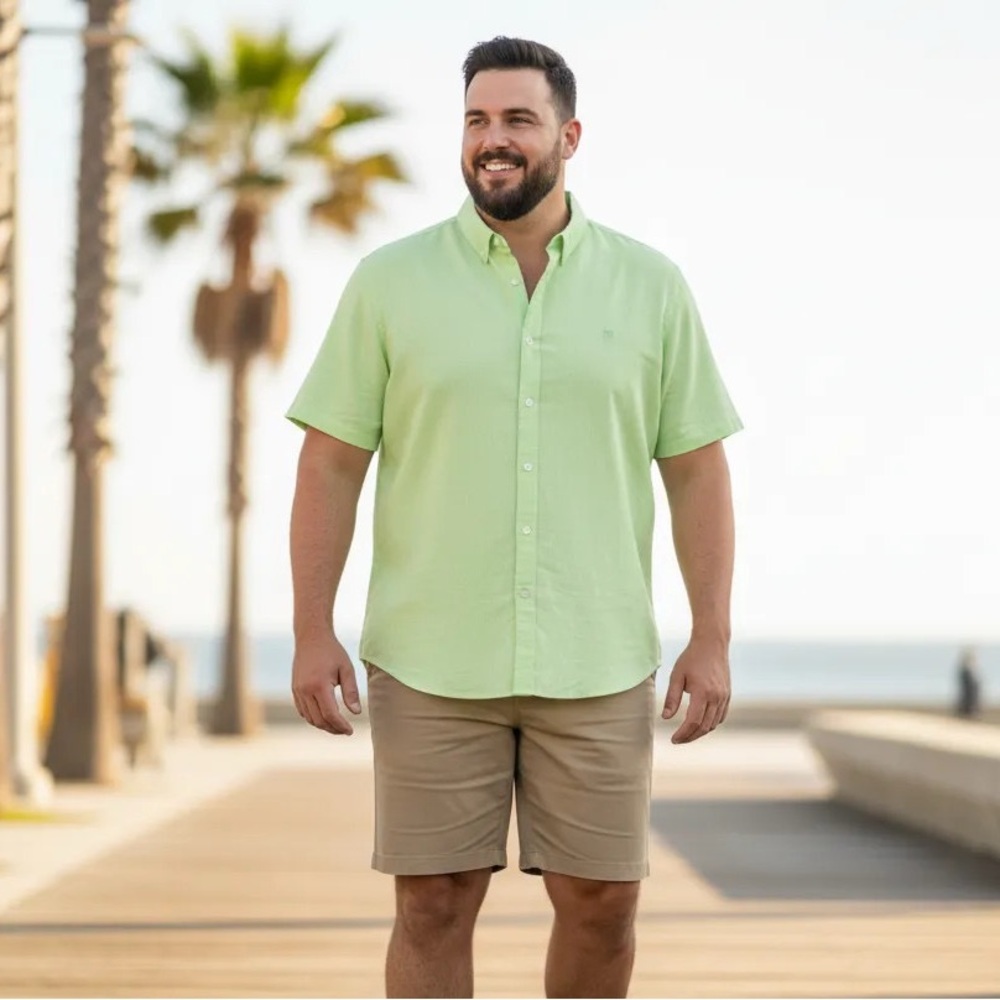 ⬇️ Chubbies Men's Neon Green Casual Button Down Short Sleeve Shirt